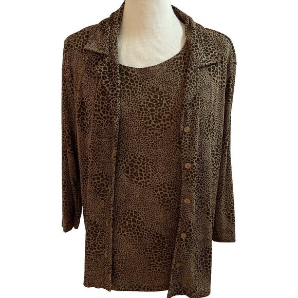 JM Collection Ladies 2 Piece Tank & Shirt Set Size Large Leopard Stretch Sparkle - Picture 1 of 12